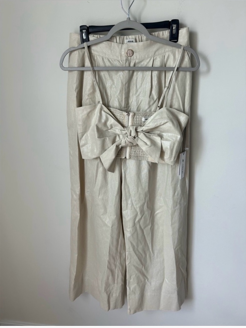 Jason Wu Two-Piece Bow Front Top & Wide Leg Pants in Shimmery Cream
